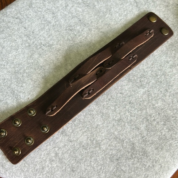 Boho Brown wide leather adjustable 2 snap closure bracket unisex - Picture 3 of 9